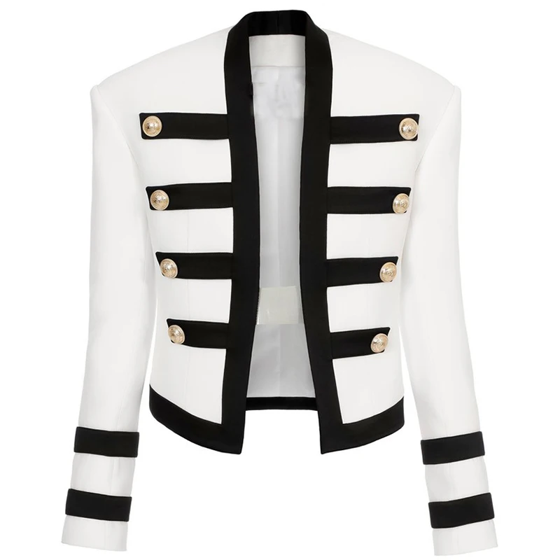 HIGH STREET Newest 2021 Designer Jacket Women's Color Block Collarless Lion Buttons Band Jacket