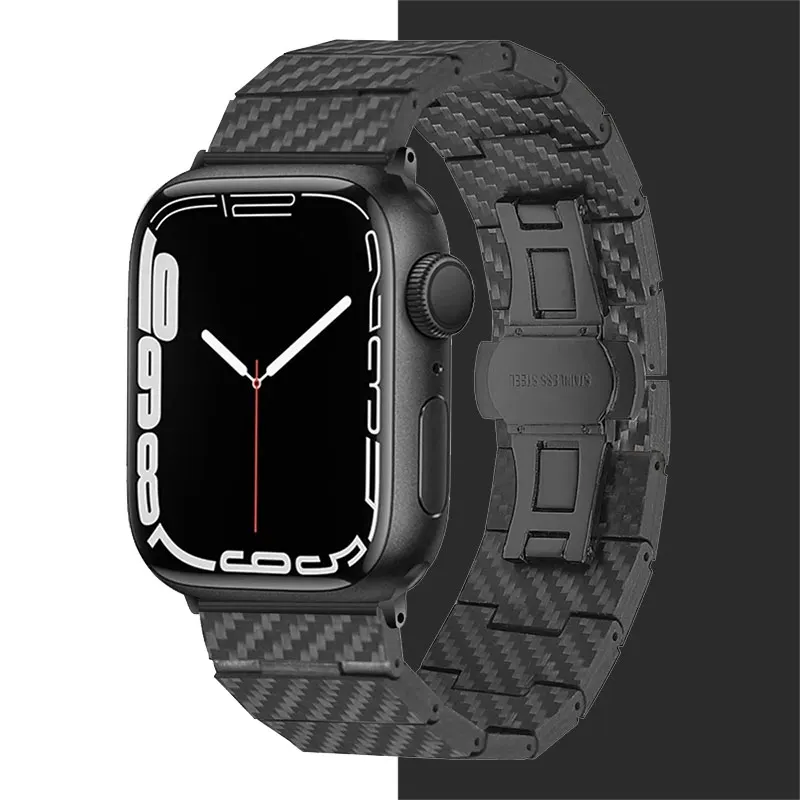 

Ремешок из углеродного волокна для Apple Watch Band, легкий звеньевой браслет для iWatch Series 5 4 7 3 SE 6, 45 мм 44 мм 42 мм 41 мм 40 мм 38 мм