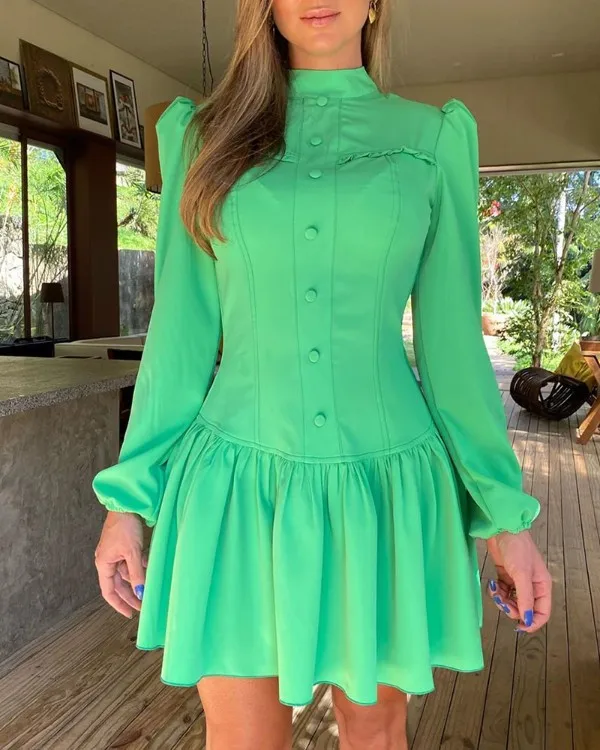 Женское плиссированное платье с оборками свободное в стиле ретро высоким