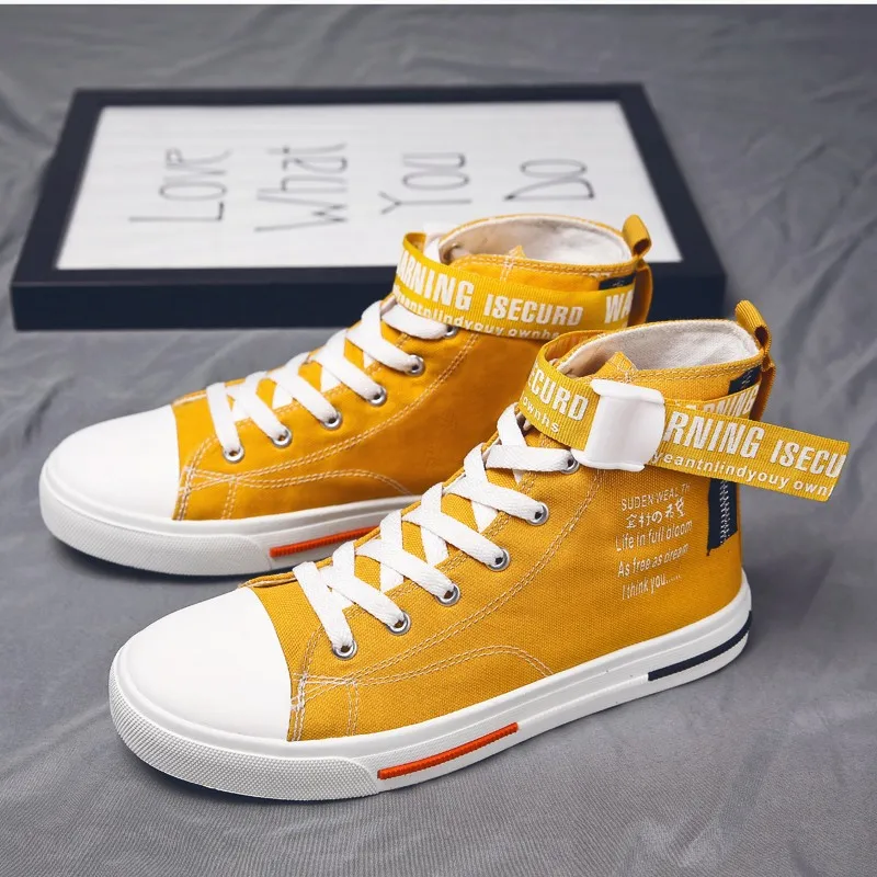 

CORK Men High Top Canvas Shoes 2019 Men Rubber Sole Platform Shoes Lace-up White Casual Shoes Male Super Cool Students Sneakers