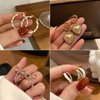 origin summer delicate circle hollow bow knot dangle earring for women girls love heart rhinestone c shape earring jewelry
