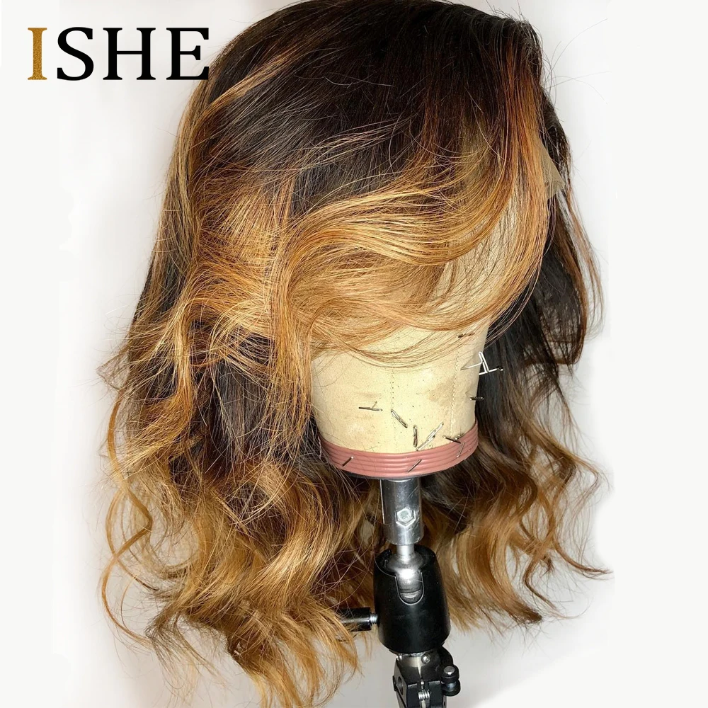 Мёд HD прозрачные кружевные парики Цветной 13x4 фронта шнурка человеческих волос