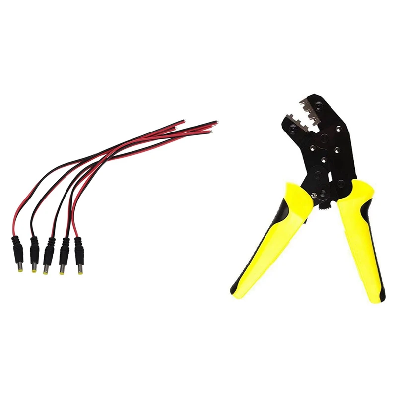 

5 PCS DC Male Male Connector 2.1 Mm Adapter Cord & 1X Insert Spring Terminal Labor-Saving Crimping Pliers