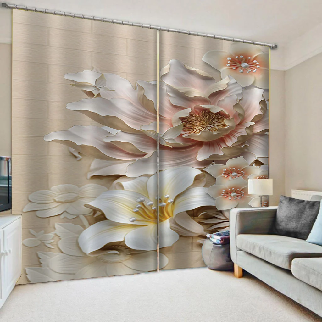 

3D Jade Lotus Blackout Curtain Blackout Printed Curtains For Living Room Bedroom Kitchen Window Drapes