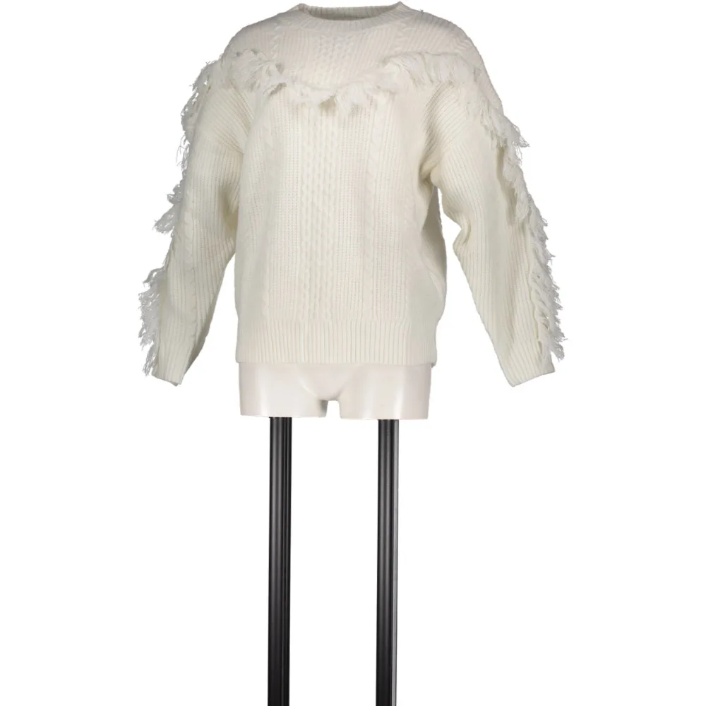 Женский свитер с круглым вырезом белый пуловер длинным рукавом в стиле пэчворк