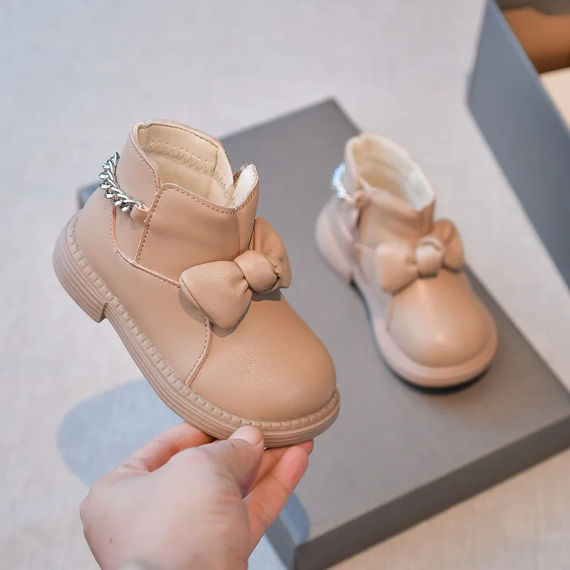 

Elegant Kids Shoes Girls Short Boots 2021 Autumn New PU Leather Martin Boots Bow Cute Princess Boots Zipper Design Children Boot