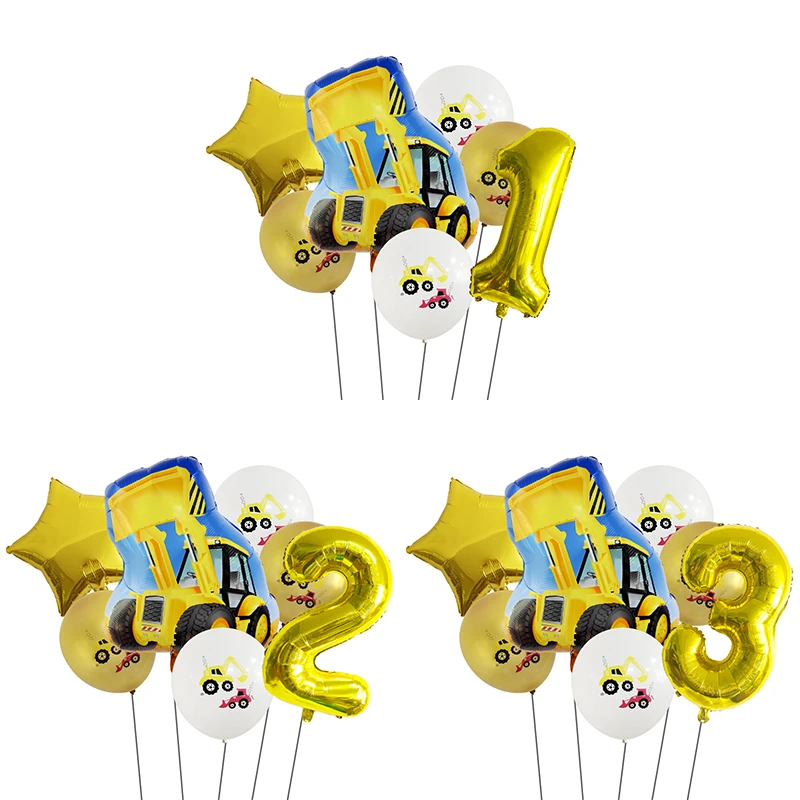 

7PCS Cartoon Balloon Excavator Aluminum Foil Balloon Number Children's Toy Balloon Gift Birthday Party Decoration Kids Happy