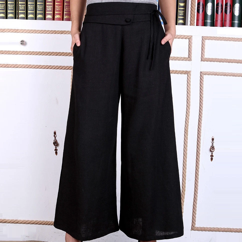 Брюки-клеш Женские в китайском стиле повседневные свободные штаны ретро