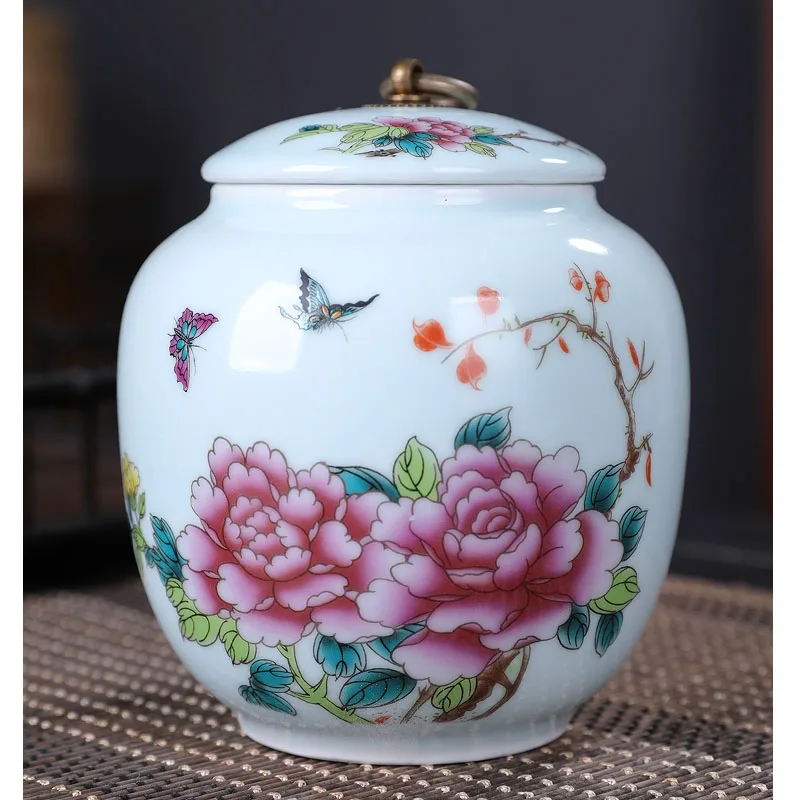 Керамическая банка для чая Jingdezhen Подарочная герметичная емкость синяя Глянцевая