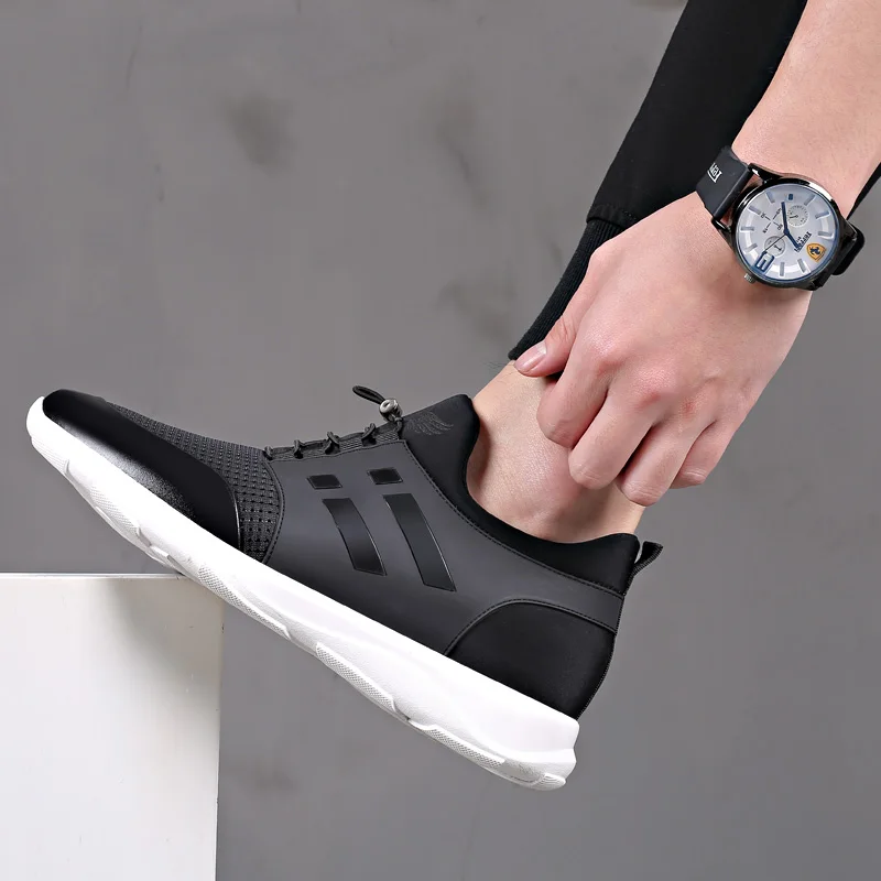

2020 Men's Shoes Quality Lycra+ Cow Leather Shoes Brand 6CM Increasing British Shoes New Summer Black Man Casual Height Shoes