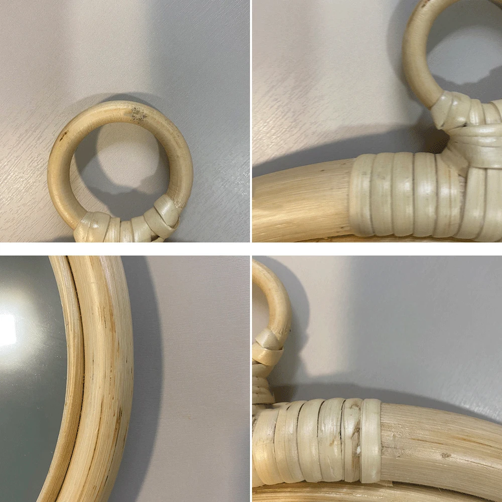 

Zoxfer Retro Round 100% Handmade Natural Rattan Hanging Mirror Porch Wall Decoration Vine Mirror Costume Photo Art Makeup Mirror