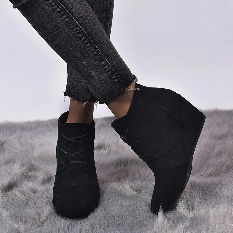 Весенние женские ботильоны Модные замшевые однотонные короткие ботиночки на