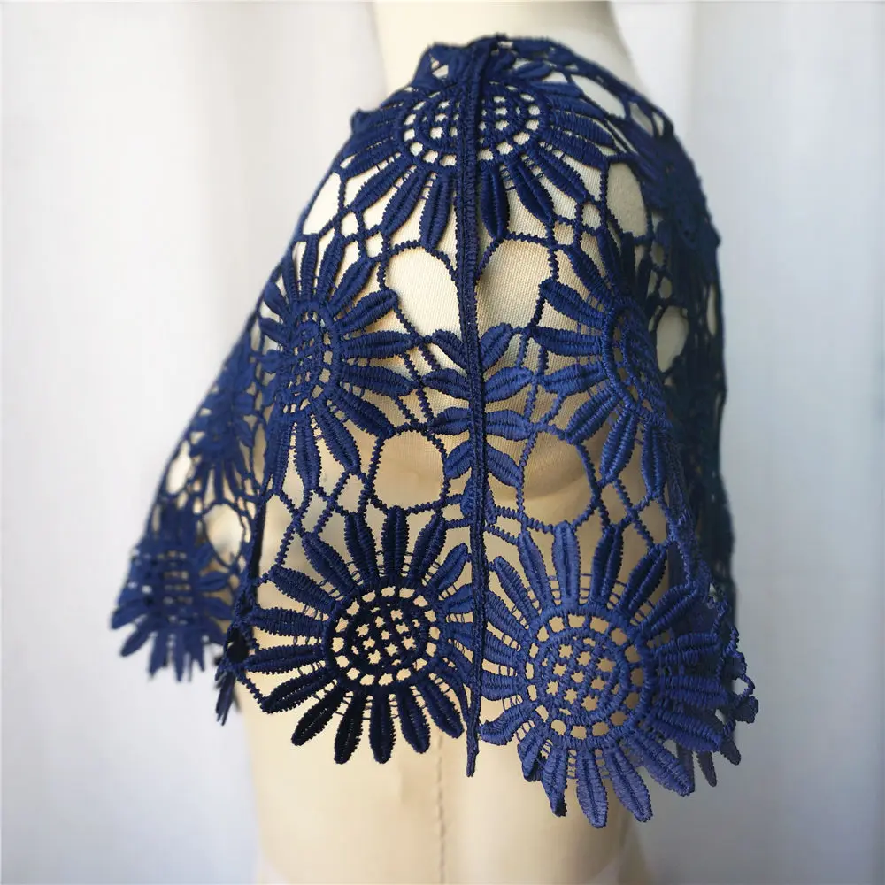 Воротник из цельной ткани темно-синего цвета вышитая Цветочная ажурная