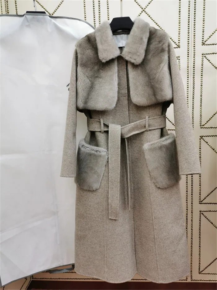 Женская двусторонняя кашемировая куртка комплект из 2 предметов теплый длинный