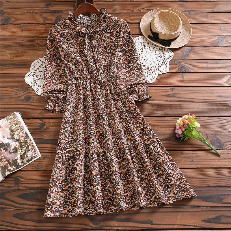 

Autumn fashion elegant mori girl sweet vestidos mujer new arrival long sleeve floral dress for women