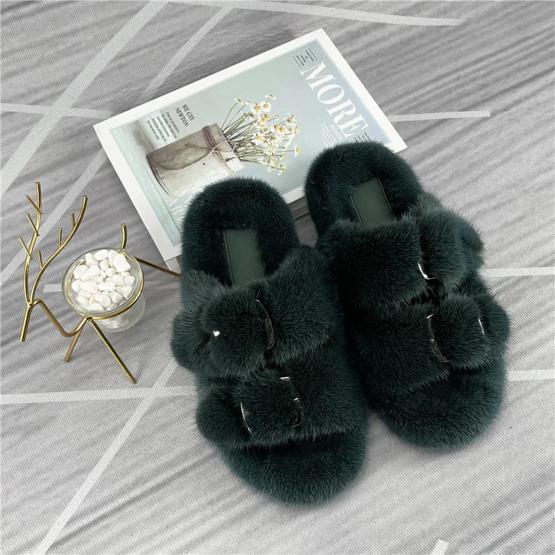 

100% Mink Slippers Ladies Fashion New Style European And American Popular High-Quality Mink Slide Indoor Slippers