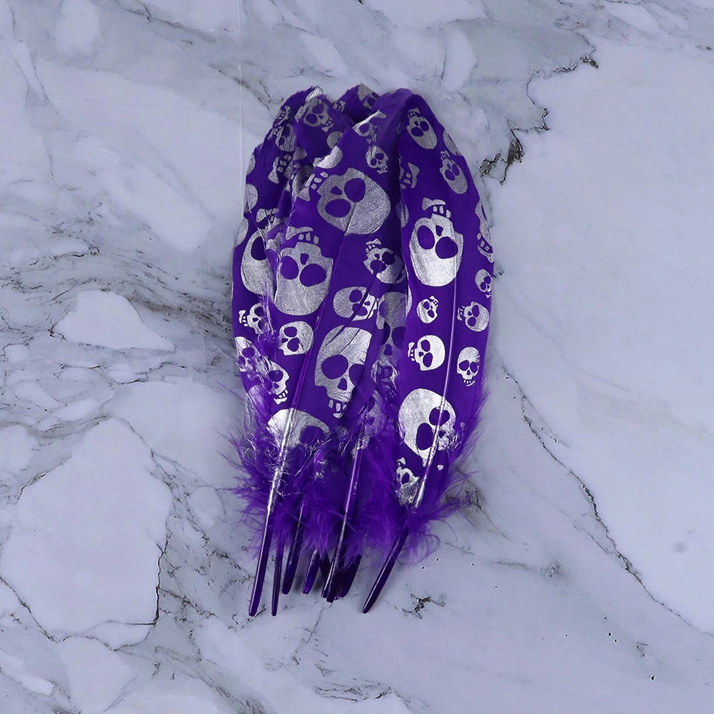 10 шт. пурпурные гусиные перья с принтом черепа 10-15 см ювелирные изделия сделай сам