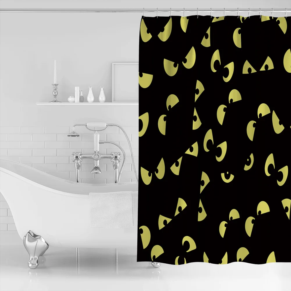 Занавески для ванной желтые глаза на черном фоне водонепроницаемая ткань