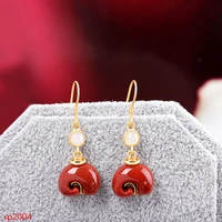 kjjeaxcmy boutique jewelry s925 sterling silver gold plated female elephant southern red agate earrings new