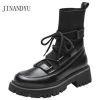 women boots woman chunky heel ankle shoes british style new black platform boot spring fall shoes party wedding botillons femme