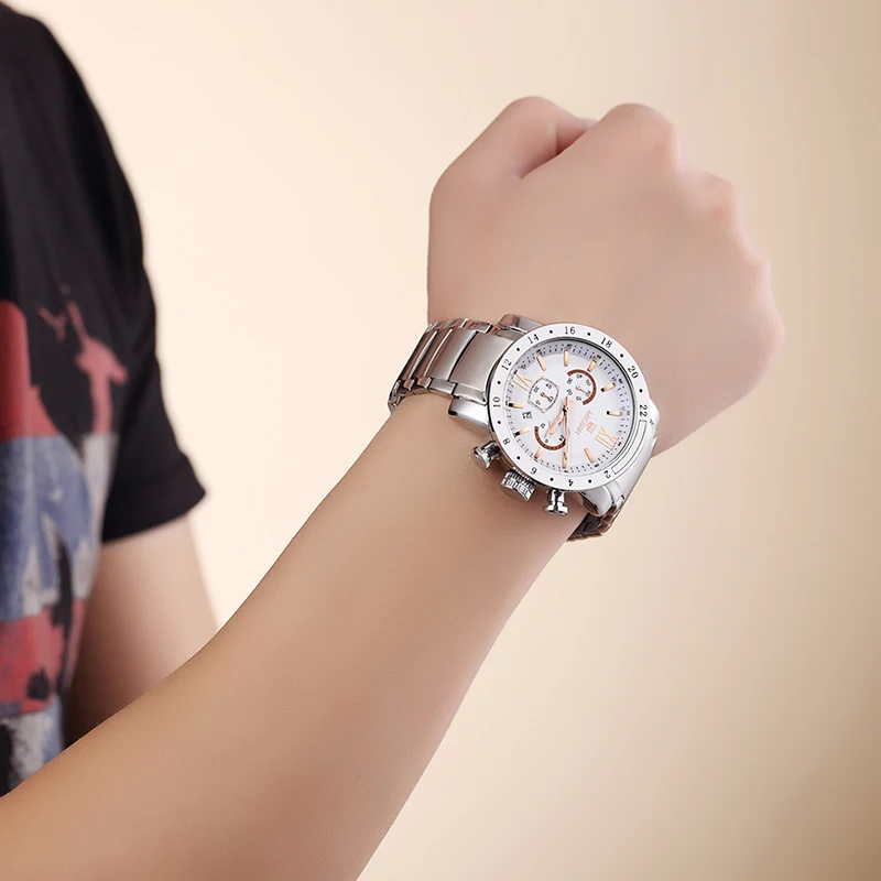 Часы наручные MEGIR Мужские кварцевые брендовые деловые белые водонепроницаемые