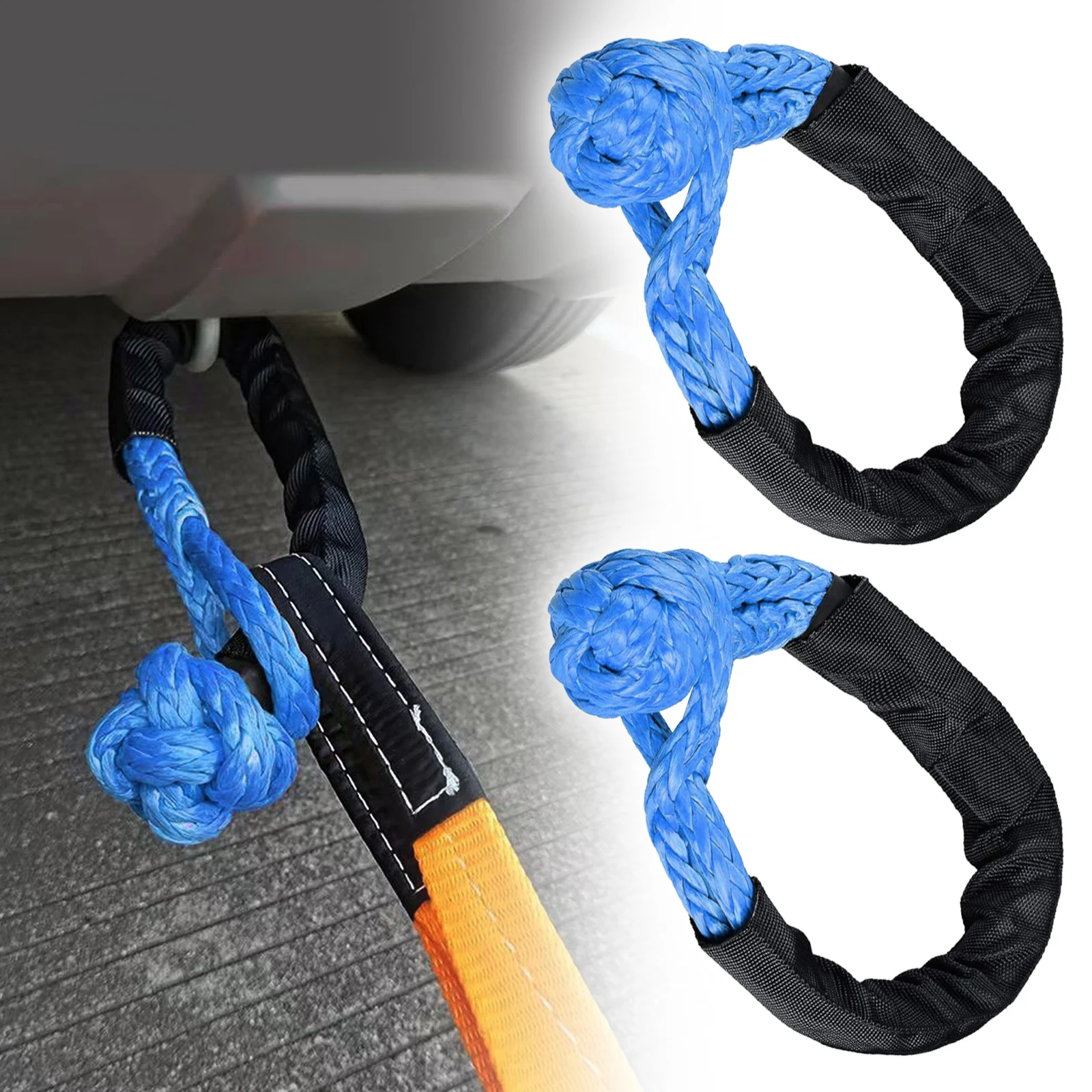 

2pcs 1/2" Soft Shackle Synthetic Rope 38000lbs Trailer Pull Rope Off-Road Recovery Tow Strap ATV UTV For Car Broke Down