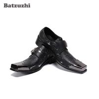 batzuzhi fashion luxury leather mens dress shoes vintage metal toe designers chaussure homme luxury male formal party shoes