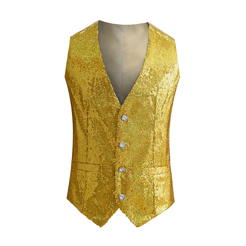 

2021 Men's Sequined Color Vest Stage Slim New Bright Charming Performance Vest
