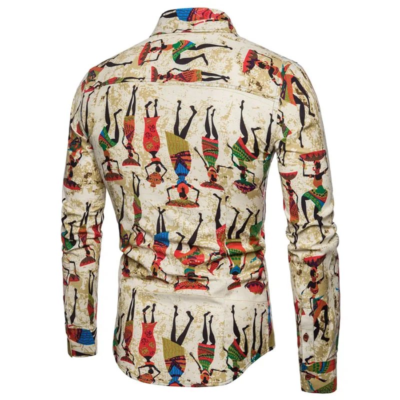 Bazin Riche African Mens Shirt Slim Fit Linen shirt Men Dashiki Hawaiian Print Shirts Clothing | Тематическая одежда и