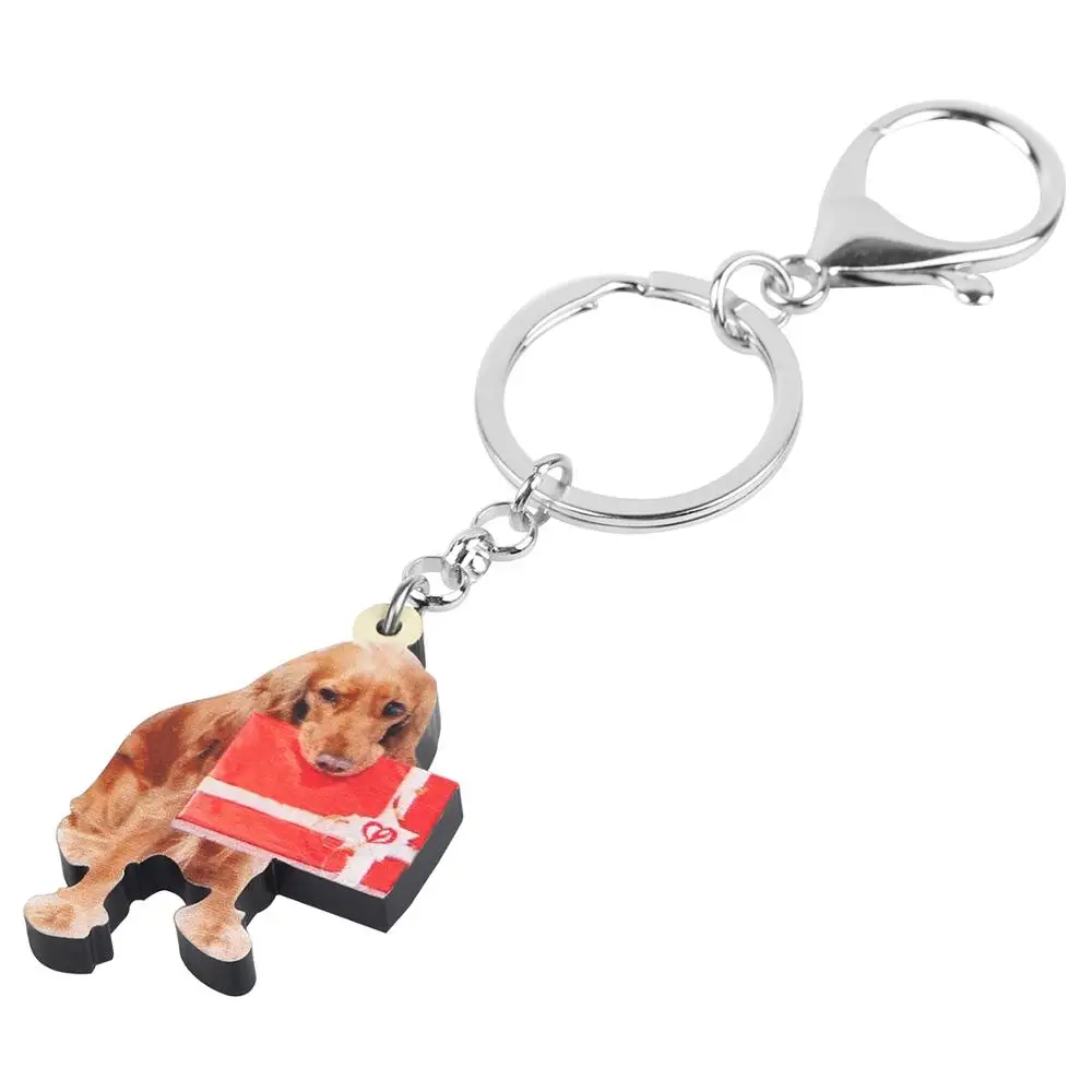ARWA Acrylic Christmas Golden Retriever Dog Keychain Gift Box Bag Car Purse Animal Key Rings For Women Girls Accessories | Украшения и