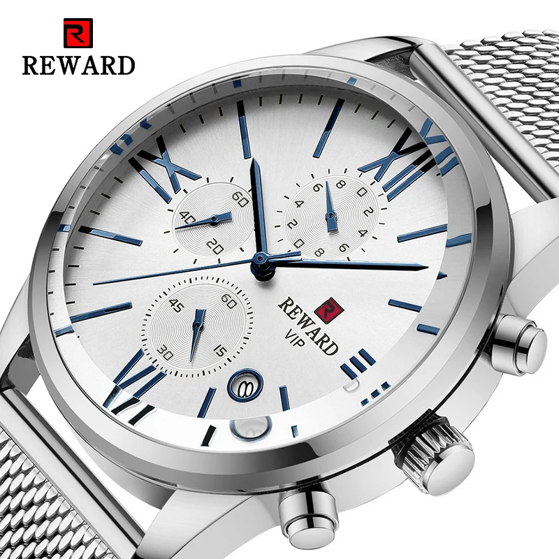 

Часы наградные кварцевые с 3 маленькими циферблатами, водонепроницаемые брендовые деловые, с серебристым сетчатым ремешком из нержавеющей ...