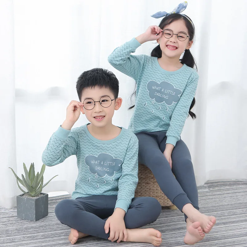 Осенне зимняя одежда для сна малышей Детские пижамные комплекты мальчиков и