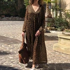 Платье ZANZEA женское длинное с леопардовым принтом, модный пляжный сарафан с V-образным вырезом и высокой талией, лето 2022