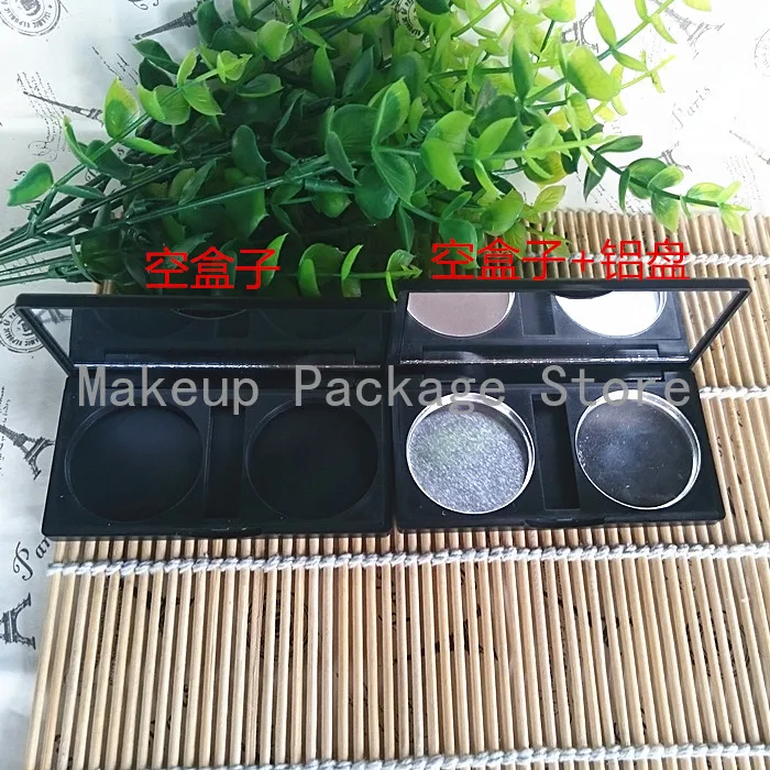 

36.5mm 30pcs/lot Empty Black Cosmetic Powder Case DIY Eyeshadow Palette 2 Girds Blusher Compact Case Cosmetic Container