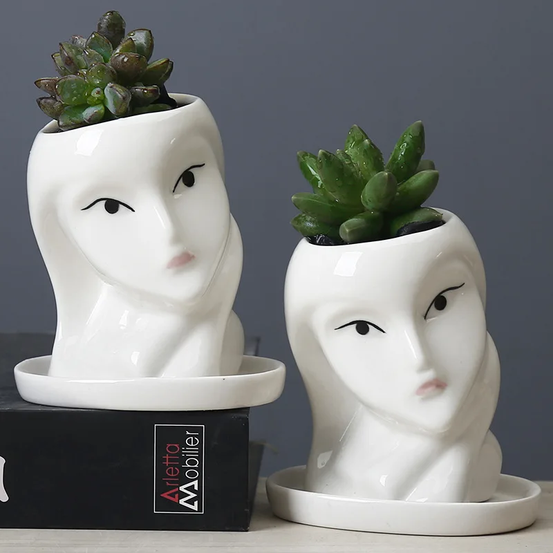 

Nordic Creative Cartoon Character Girl Body Art Flower Pot Sculpture Decoration Ceramic Cute Succulent Plant Home Decor Ornament