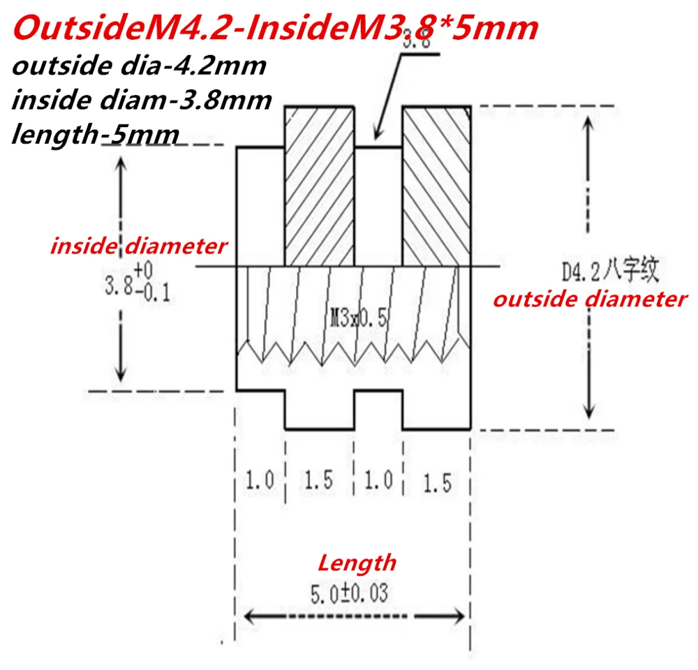 M4 inside dia brass Hot Melt Insert Nuts Heating Molding Copper Thread Nut Double Twill Knurled Injection nut 422 | Обустройство дома