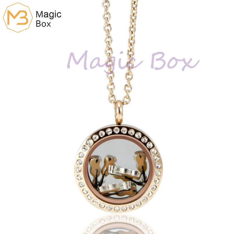 

Stainless steel glass box pendant waterproof rose gold crystal life memory small boxory Lockets pendant women's fashion neckalce