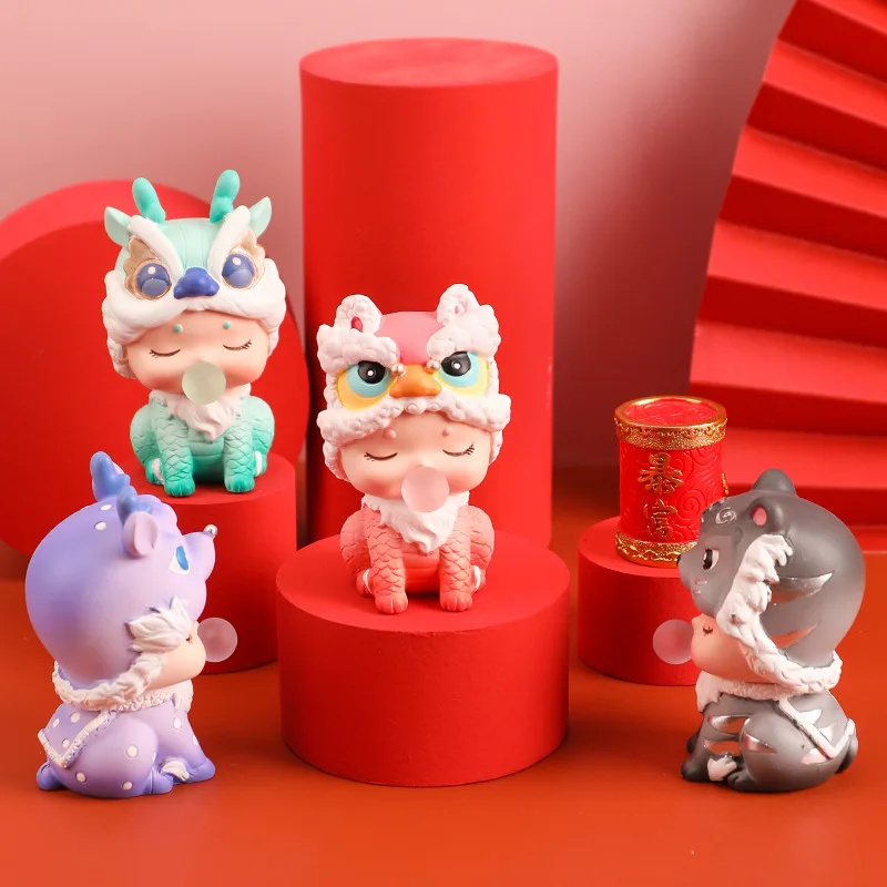 

China Folk Fairy Tale Action Figure Toys Dragon Lion Tiger Kirin Cosplay Deaf Blind Boxes Surprise Animals Figurine