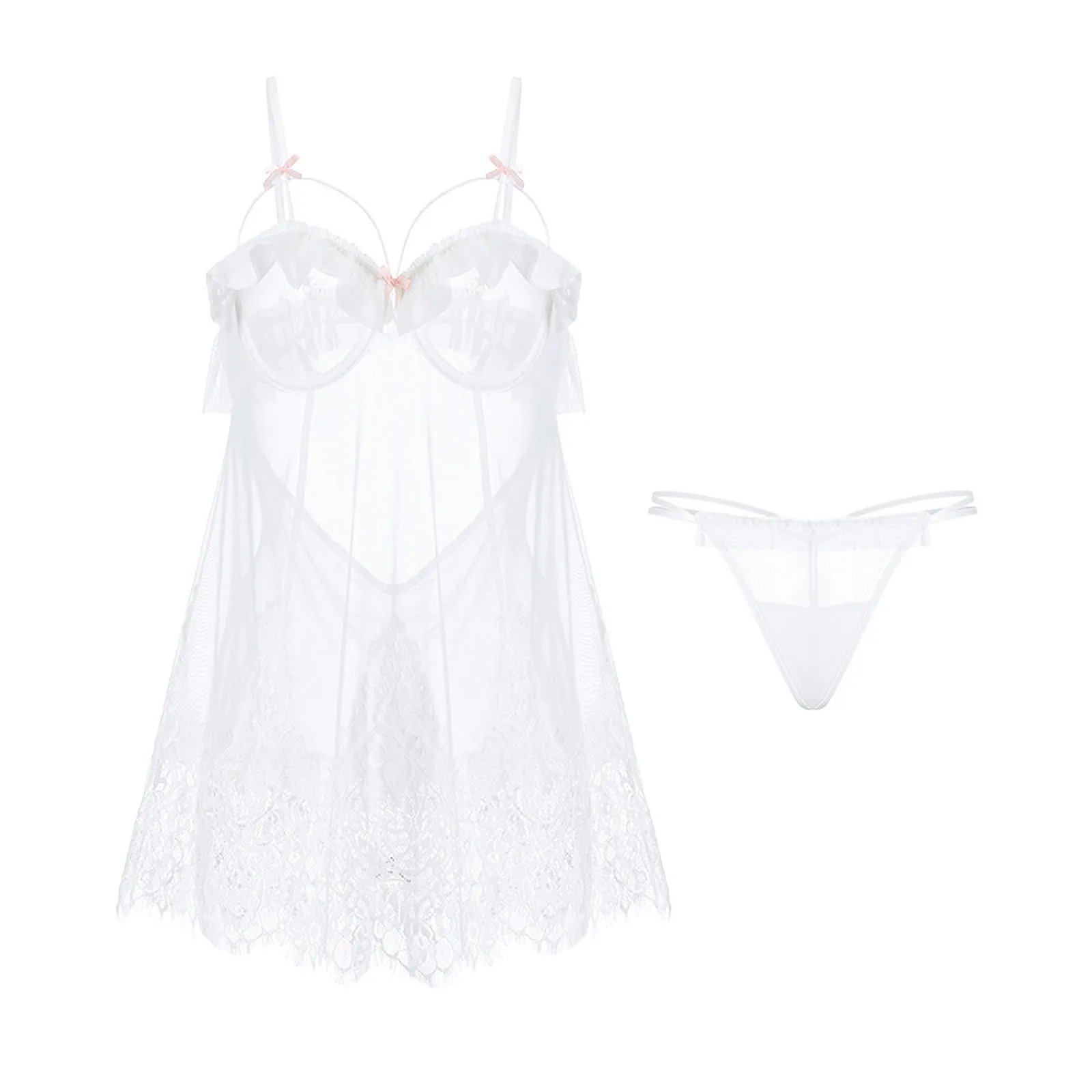 

Women's Sexy Mesh Perspective Cotton Pad Splicing Lace Sling Nightdress Home Clothes Sexy Lace Home Wear Suspender Nightdress