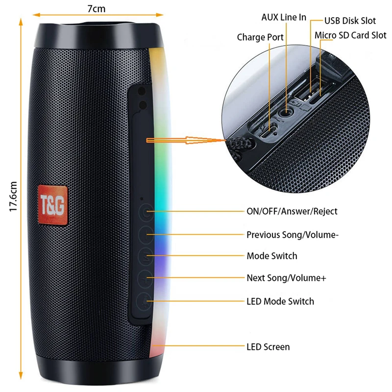 Portable Wireless Bluetooth Speakers TG157 Soundbar Stereo Subwoofer Outdoor Sports IPX6 Waterproof Support TF Card FM Radio AUX |