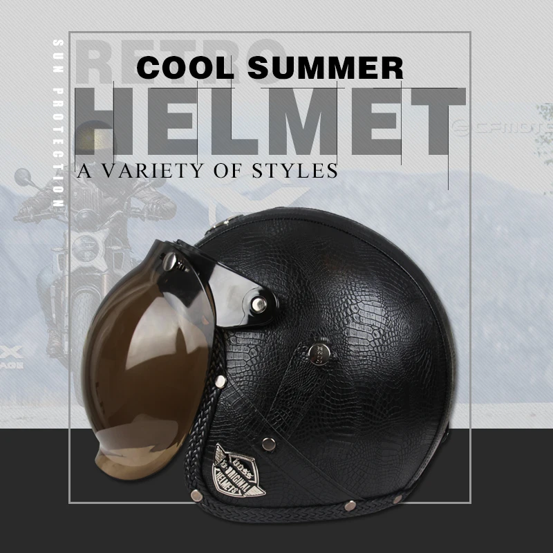 

2021 Новинка с открытым лицом 3/4 мотоцикл старинные шлем из искусственной кожи в стиле ретро мотоцикл мотокросса шлемы с линзами для мужчин и ...