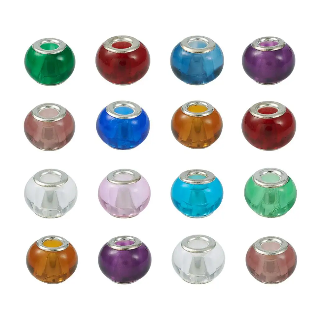 

100pcs Glass European Beads Large Hole Spacer Beads for DIY Jewelry Making Necklaces Bracelets Rondelle Mixed Color 15x12mm