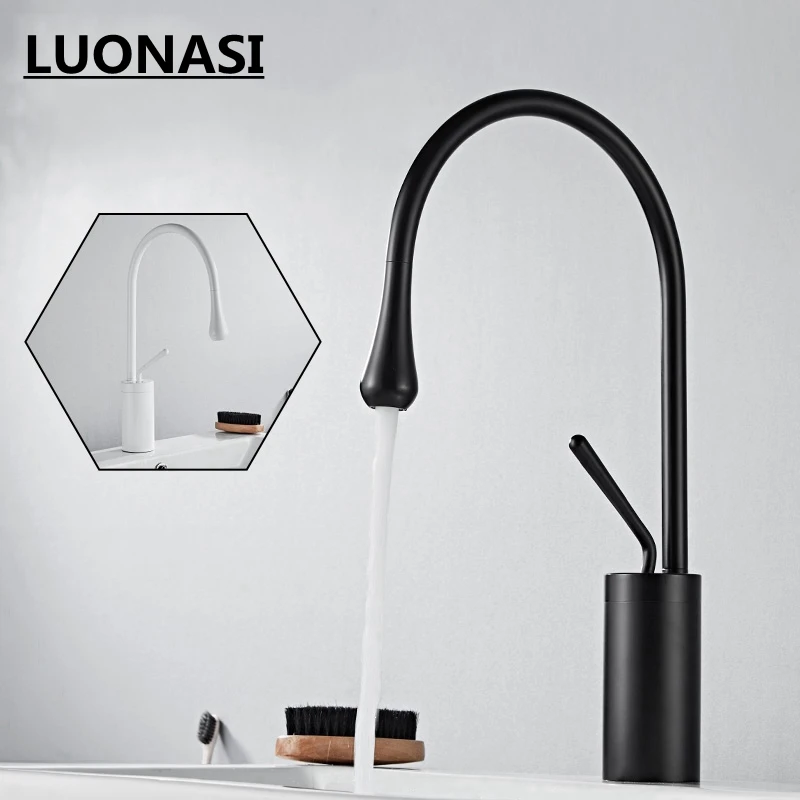 

Modern Black Basin Faucets Single Handle 360 Rotation Mixer Tap Washbasin Water Crane For Bathroom Vessel Sink Faucets