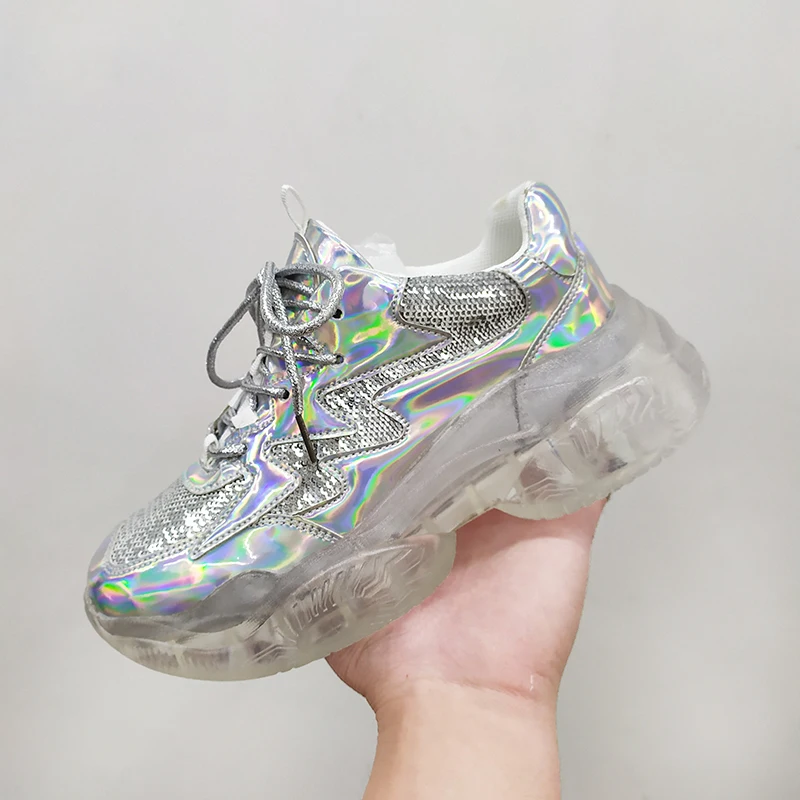 С прозрачной подошвой лазерный Летняя обувь женские новые Обувь с дышащей сеткой