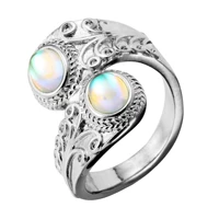 new colorful moonstone ring womens exaggerated and carved punk style ring 925 silver retro moonstone ring