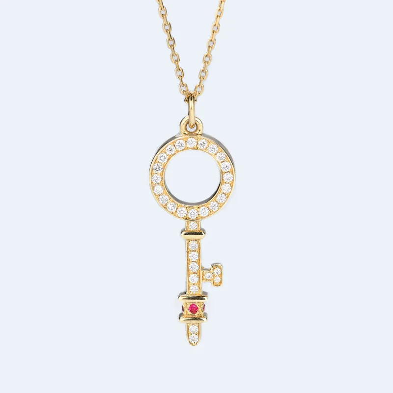 Нежный ключ алмаз натуральный рубин 18 К цельное настоящее золото AU750 кулон