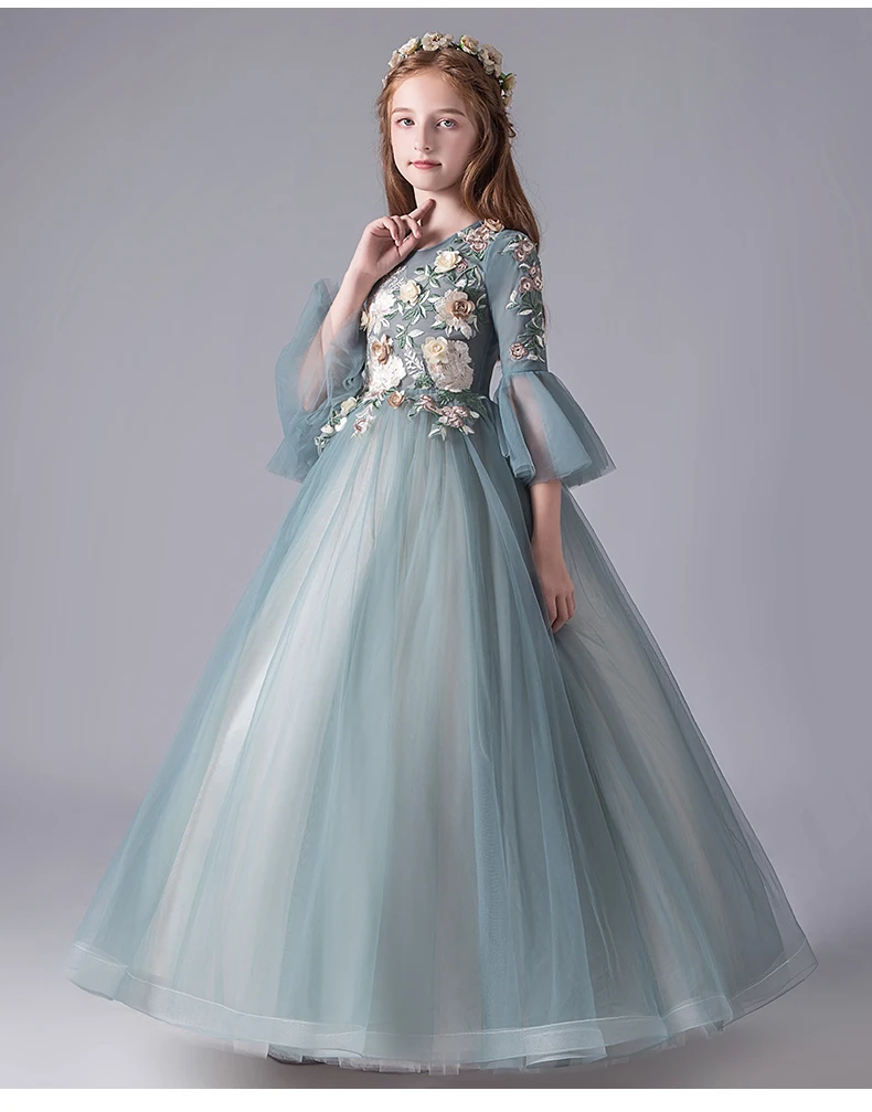 Кружевное платье с цветочной вышивкой для девочек свадебной вечеринки