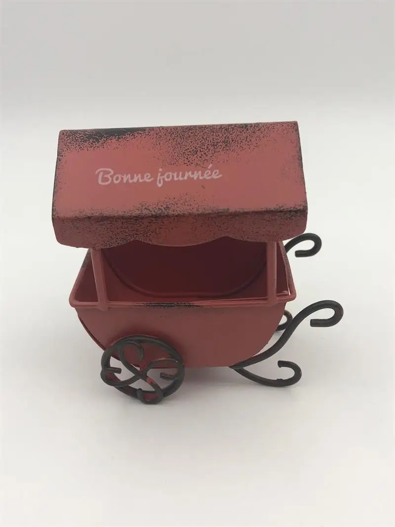 6Pcs/Lot 8.5x5.5xH8.5CM Mini garden carts iron wagons Francais Bonne journee Dollhouse Accessories antique red building | Дом и сад
