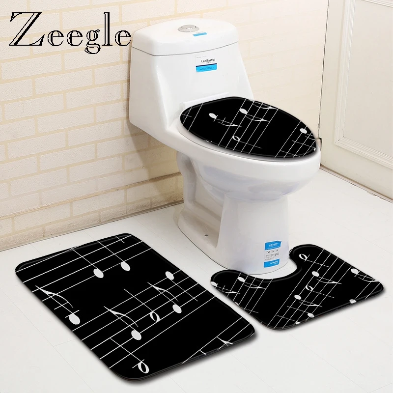 

Zeegle 3pcs Bath Mat Set Anti-slip Toilet Cover Seat Mat Absorbent Toilet Pedestal Rug Flannel Soft Bathroom Doormat Shower Mat