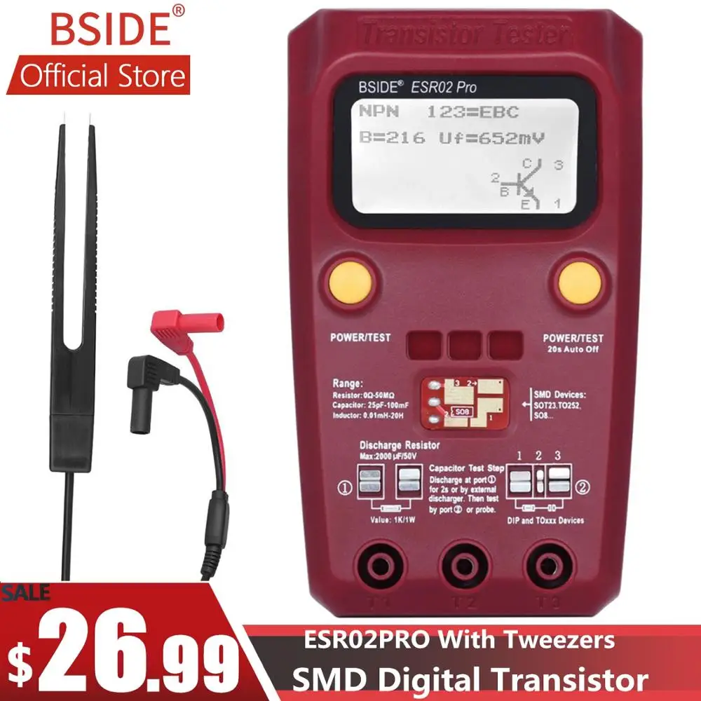 BSIDE ESR02PRO Цифровой транзистор SMD компоненты тестер Диод Триод Емкость индуктивность мультиметр ESR метр